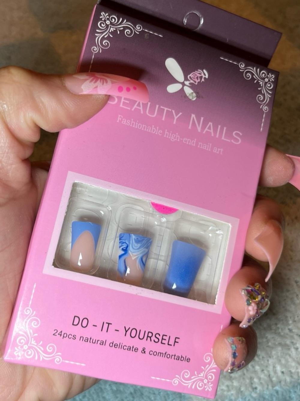 Blue Marble & Solid Press-On Nail Set